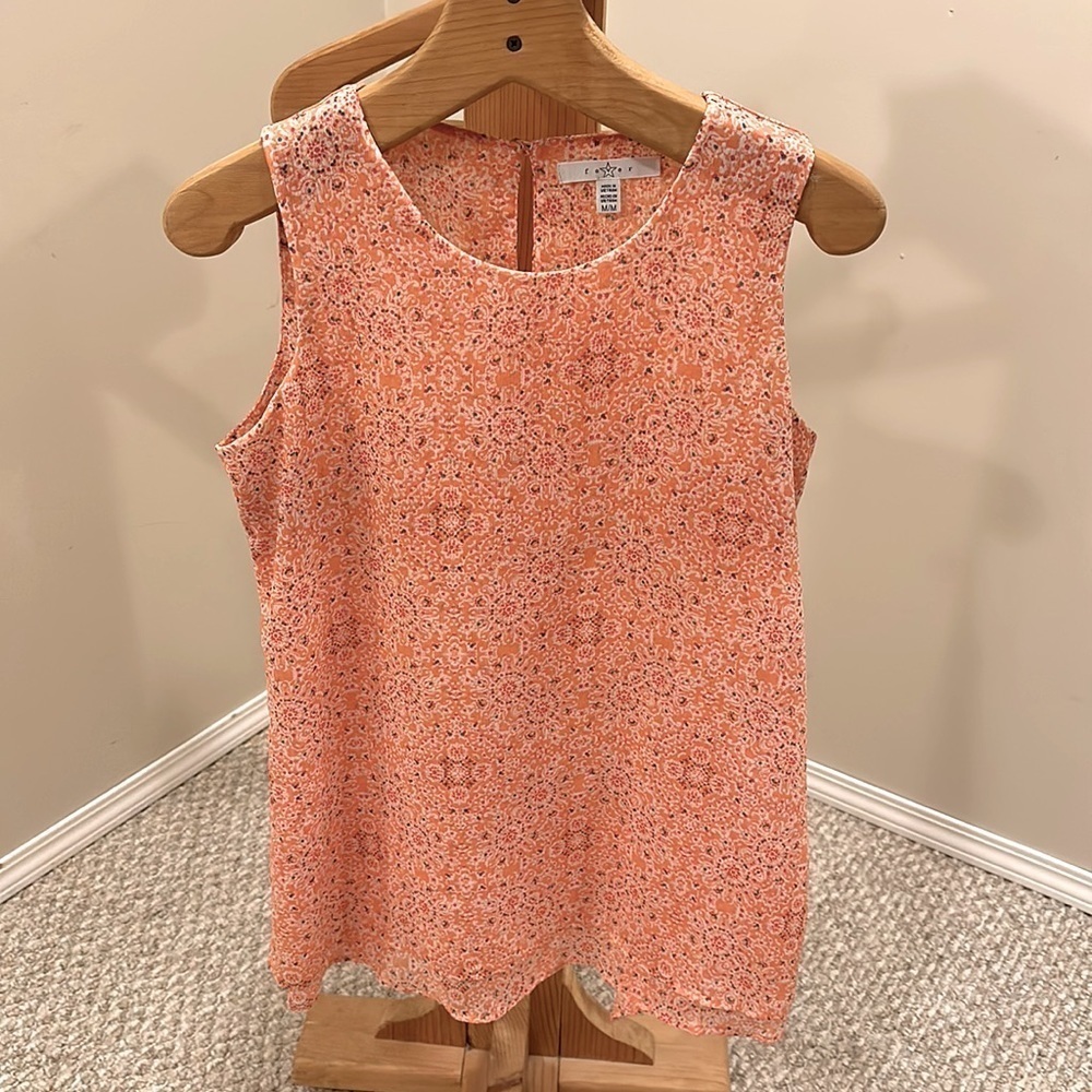 Fever. M  double layered sleeveless summer shirt, dark peach with Paisley, print